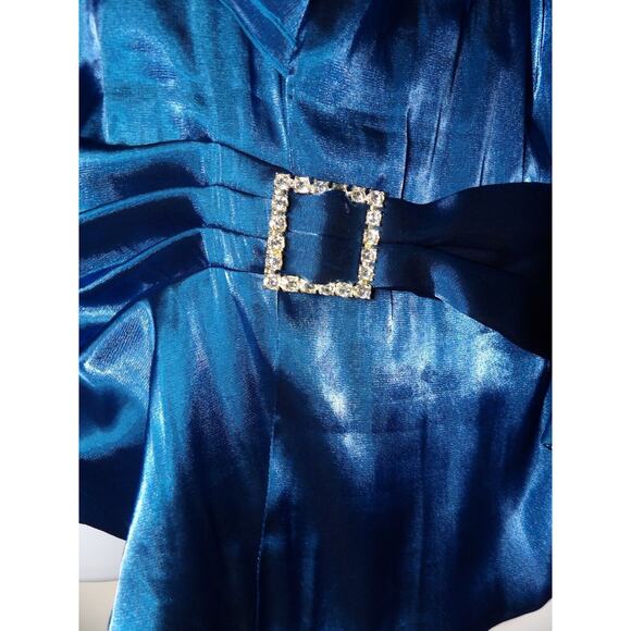 Xscape Woman By Joanna Chen 22W Silky Blouse Royal Blue Rhinestone Artsy Formal - Picture 4 of 13